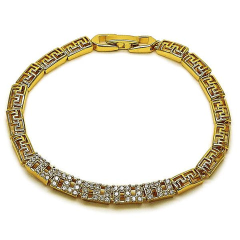 Pulsera Elegante 03.283.0506.07 Oro Laminado, Diseño de Llave Griega, con Zirconia Cubica Blanca, Pulido, Dorado