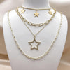 Gargantilla Elegante 04.437.0006.16 Acero Inoxidable, Diseño de Estrella y Paperclip, Diseño de Estrella, con Micro Pave Blanca, Pulido, Dorado