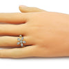 Anillo Multi Piedra 01.266.0052 Oro Laminado, Diseño de Flor y Baguette, Diseño de Flor, con Zirconia Cubica Blanca y Micro PaveBlanca, Pulido, Dorado