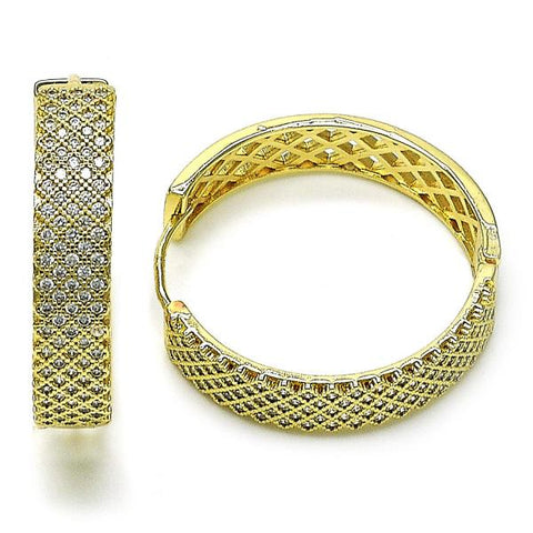 Argolla Huggie 02.204.0006.33 Oro Laminado, Diseño de Filigrana, con Micro Pave Blanca, Pulido, Dorado