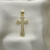 Dije Religioso 05.102.0050 Oro Laminado, Diseño de Cruz, con Micro Pave Blanca, Pulido, Dorado