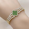Pulsera Elegante 03.283.0435.3.07 Oro Laminado, Diseño de Trebol de Cuatro Hojas, con Zirconia Cubica Blanca y Micro PaveVerde Claro, Pulido, Dorado