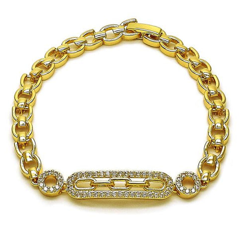 Pulsera Elegante 03.283.0472.08 Oro Laminado, Diseño de Paperclip y Hebillas de Cinturon, Diseño de Paperclip, con Zirconia Cubica Blanca, Pulido, Dorado