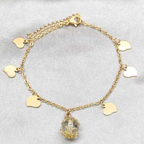 Pulsera Solida 03.63.22983.08 Acero Inoxidable, Diseño de Corazon y Bola, Diseño de Corazon, con Cristal Blanca, Pulido, Dorado