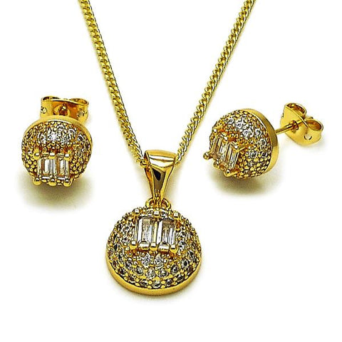 Juego de Arete y Dije de Adulto 10.342.0251 Oro Laminado, Diseño de Bola y Baguette, Diseño de Bola, con Zirconia Cubica Blanca y Micro PaveBlanca, Pulido, Dorado