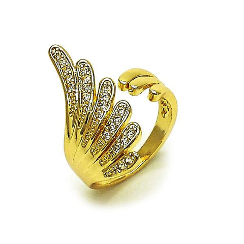 Anillo Multi Piedra 01.266.0060 Oro Laminado, Diseño de Alas, con Zirconia Cubica Blanca, Pulido, Dorado