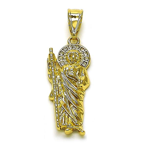 Dije Religioso 05.411.0058 Oro Laminado, Diseño de San Judas, con Cristal Blanca, Pulido, Dorado