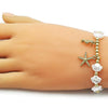 Pulsera Elegante 03.341.0256.07 Oro Laminado, Diseño de Estrella y Caballo de Mar, Diseño de Estrella, con Perla Marfil, Pulido, Dorado