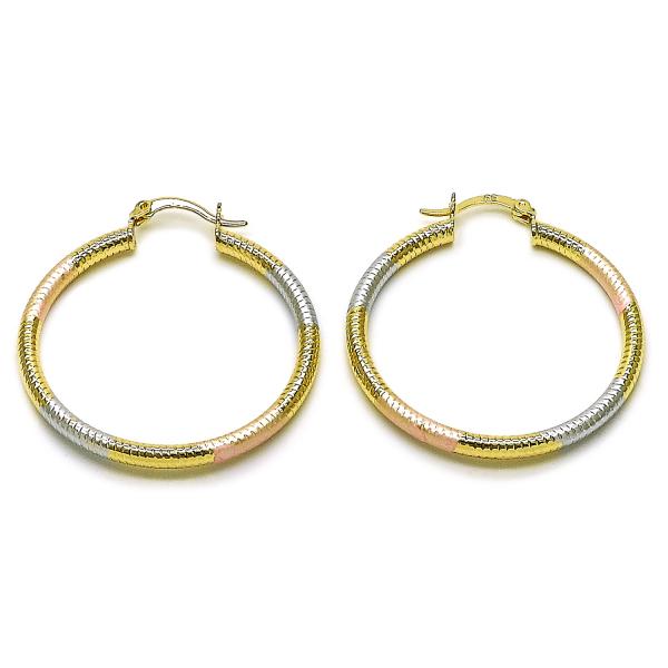 Argolla Mediana 02.213.0258.1.40 Oro Laminado, Diseño de Hueco, Diamantado, Tricolor