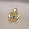 Dije Elegante 05.411.0033.1 Oro Laminado, Diseño de Mariposa, con Zirconia Cubica Multicolor, Pulido, Dorado
