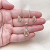 Juego de Arete y Dije de Adulto 10.342.0247 Oro Laminado, Diseño de Gota, con Zirconia Cubica Blanca y Micro PaveBlanca, Pulido, Dorado