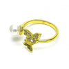 Anillo Multi Piedra 01.341.0096 Oro Laminado, Diseño de Mariposa, con Micro Pave Blanca y PerlaMarfil, Pulido, Dorado