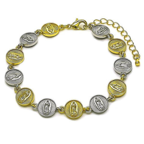 Pulsera Tennis 03.341.0241.07 Oro Laminado, Diseño de Guadalupe, Diamantado, Dos Tonos