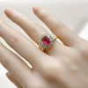 Anillo Multi Piedra 01.196.0036.1 Oro Laminado, Diseño de Cluster, con Zirconia Cubica Rubi y Blanca, Pulido, Dorado