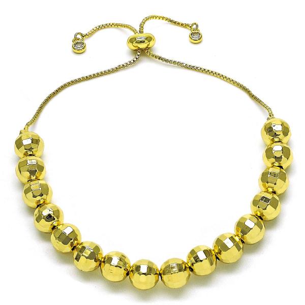 Pulsera Bolo Ajustable 03.368.0095.11 Oro Laminado, Diseño de Bola y Disco, Diseño de Bola, con Zirconia Cubica Blanca, Diamantado, Dorado