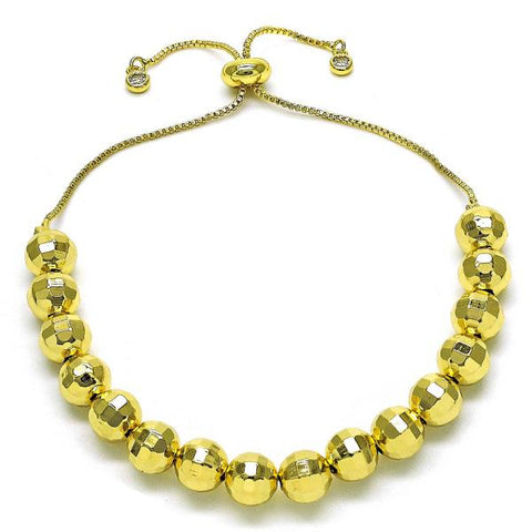 Pulsera Bolo Ajustable 03.368.0095.11 Oro Laminado, Diseño de Bola y Disco, Diseño de Bola, con Zirconia Cubica Blanca, Diamantado, Dorado