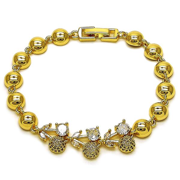 Pulsera Elegante 03.283.0474.1.07 Oro Laminado, Diseño de Cereza y Bola, Diseño de Cereza, con Zirconia Cubica Blanca y Micro PaveBlanca, Pulido, Dorado