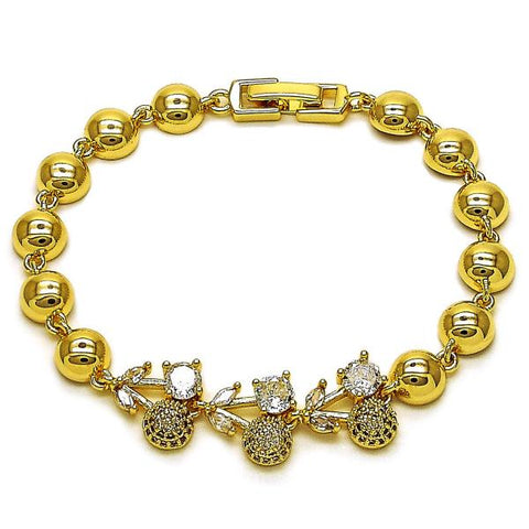 Pulsera Elegante 03.283.0474.1.07 Oro Laminado, Diseño de Cereza y Bola, Diseño de Cereza, con Zirconia Cubica Blanca y Micro PaveBlanca, Pulido, Dorado