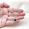 Juego de Arete y Dije de Adulto 10.156.0539 Oro Laminado, Diseño de Corazon y Cluster, Diseño de Corazon, con Zirconia Cubica Verde y Blanca, Pulido, Dorado