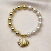 Pulsera Elegante 03.341.0252.07 Oro Laminado, Diseño de Concha y Bead Expandible, Diseño de Concha, con Perla Marfil y Zirconia CubicaRubi, Pulido, Dorado