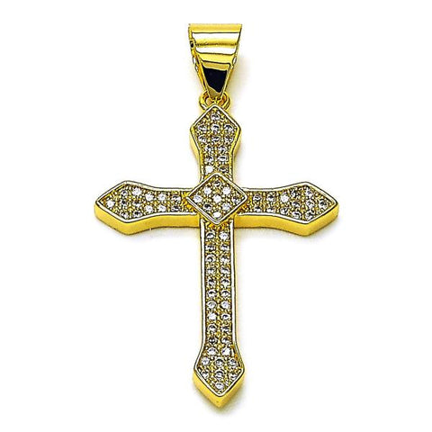 Dije Religioso 05.342.0231 Oro Laminado, Diseño de Cruz, con Micro Pave Blanca, Pulido, Dorado