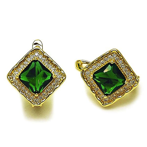 Arete Gancho Frances 02.196.0242.10 Oro Laminado, Diseño de Cluster, con Zirconia Cubica Verde y Micro PaveBlanca, Pulido, Dorado