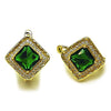 Arete Gancho Frances 02.196.0242.10 Oro Laminado, Diseño de Cluster, con Zirconia Cubica Verde y Micro PaveBlanca, Pulido, Dorado