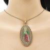 Dije Religioso 05.411.0009.1 Oro Laminado, Diseño de Guadalupe, Diamantado, Tricolor