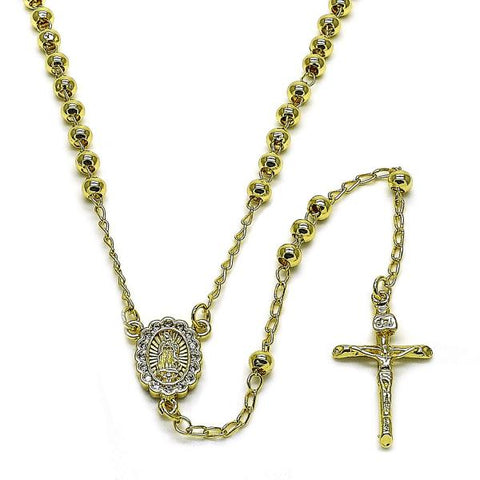 Rosario Fino 09.213.0062.24 Oro Laminado, Diseño de Guadalupe y Crucifijo, Diseño de Guadalupe, con Zirconia Cubica Blanca, Pulido, Dorado