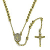 Rosario Fino 09.213.0062.24 Oro Laminado, Diseño de Guadalupe y Crucifijo, Diseño de Guadalupe, con Zirconia Cubica Blanca, Pulido, Dorado