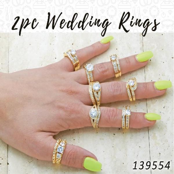 Kit Surtido de 12 Juegos de 2 Anillos de Boda de Oro Laminado al por mayor — SKU 139554