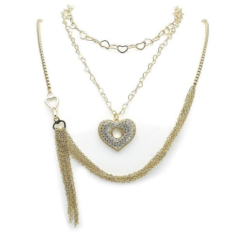 Gargantilla Elegante 04.437.0010.16 Acero Inoxidable, Diseño de Corazon y Rolo, Diseño de Corazon, con Zirconia Cubica Blanca, Pulido, Dorado