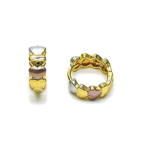 Argolla Huggie 02.196.0219.14 Oro Laminado, Diseño de Corazon, Pulido, Tricolor