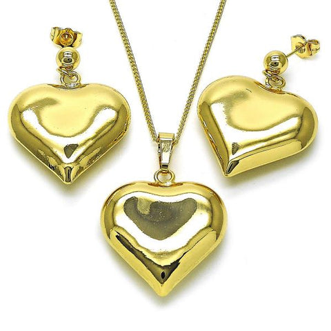 Juego de Arete y Dije de Adulto 10.163.0017 Oro Laminado, Diseño de Corazon y Hueco, Diseño de Corazon, Pulido, Dorado