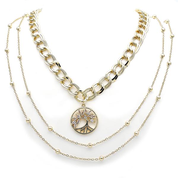 Gargantilla Elegante 04.437.0004.16 Acero Inoxidable, Diseño de Rolo y Arbol, Diseño de Rolo, con Zirconia Cubica Blanca, Pulido, Dorado