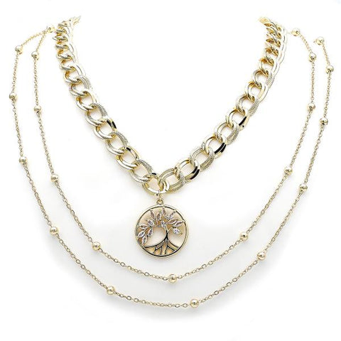 Gargantilla Elegante 04.437.0004.16 Acero Inoxidable, Diseño de Rolo y Arbol, Diseño de Rolo, con Zirconia Cubica Blanca, Pulido, Dorado