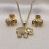 Juego de Arete y Dije de Adulto 10.342.0124 Oro Laminado, Diseño de Elefante, con Micro Pave Blanca, Pulido, Dorado