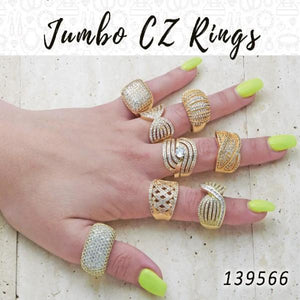 Kit Surtido de 10 Anillos Jumbo con Zirconia de Oro Laminado al por mayor — SKU 139566
