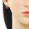 Arete Dormilona 02.283.0279 Oro Laminado, Diseño de Cereza, Esmaltado Rojo, Dorado
