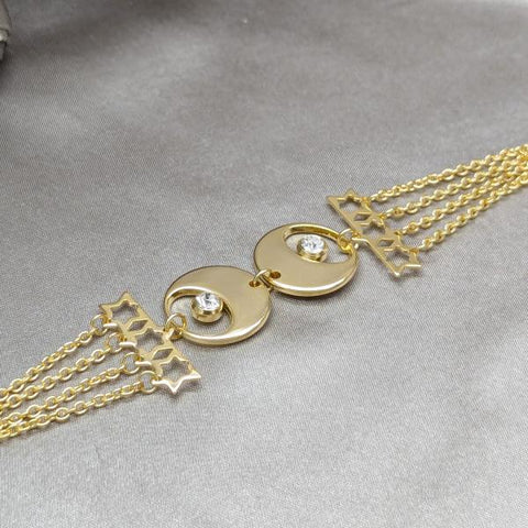 Pulsera Solida 03.63.22141.08 Acero Inoxidable, Diseño de Estrella, con Cristal Blanca, Pulido, Dorado