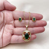 Juego de Arete y Dije de Adulto 10.156.0531 Oro Laminado, Diseño de Cluster, con Zirconia Cubica Verde y Micro PaveBlanca, Pulido, Dorado