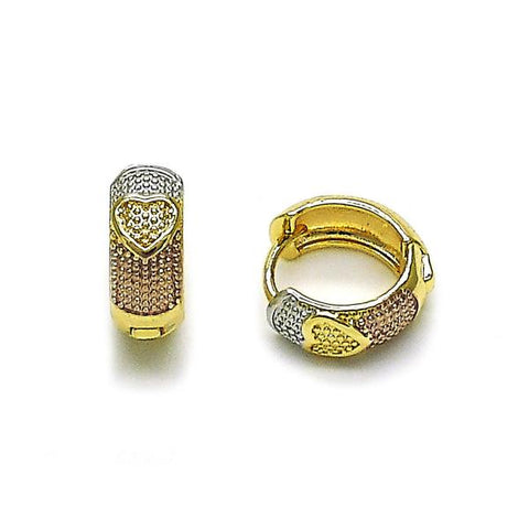 Argolla Huggie 02.196.0218.14 Oro Laminado, Diseño de Corazon, Diamantado, Tricolor