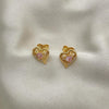 Arete Dormilona 02.387.0013 Oro Laminado, Diseño de Corazon, con Zirconia Cubica Rosado y Blanca, Pulido, Dorado