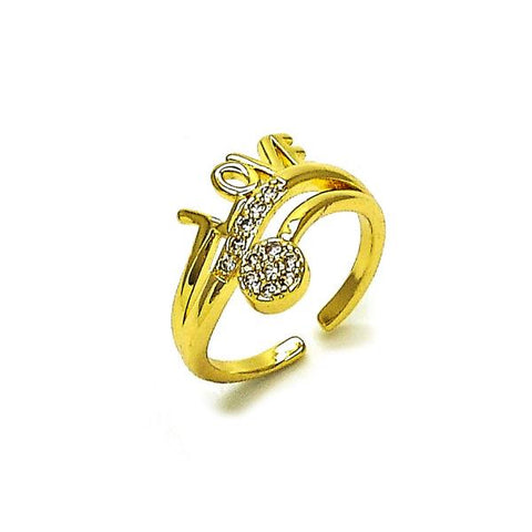 Anillo Multi Piedra 01.310.0048 Oro Laminado, Diseño de Amor, con Zirconia Cubica Blanca, Pulido, Dorado