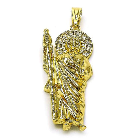 Dije Religioso 05.411.0059 Oro Laminado, Diseño de San Judas, con Cristal Blanca, Pulido, Dorado