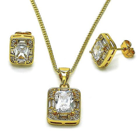 Juego de Arete y Dije de Adulto 10.342.0233 Oro Laminado, Diseño de Cluster y Baguette, Diseño de Cluster, con Zirconia Cubica Blanca y Micro PaveBlanca, Pulido, Dorado