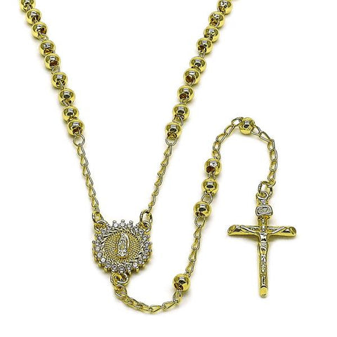 Rosario Fino 09.213.0061.24 Oro Laminado, Diseño de Guadalupe y Crucifijo, Diseño de Guadalupe, con Zirconia Cubica Blanca, Pulido, Dorado