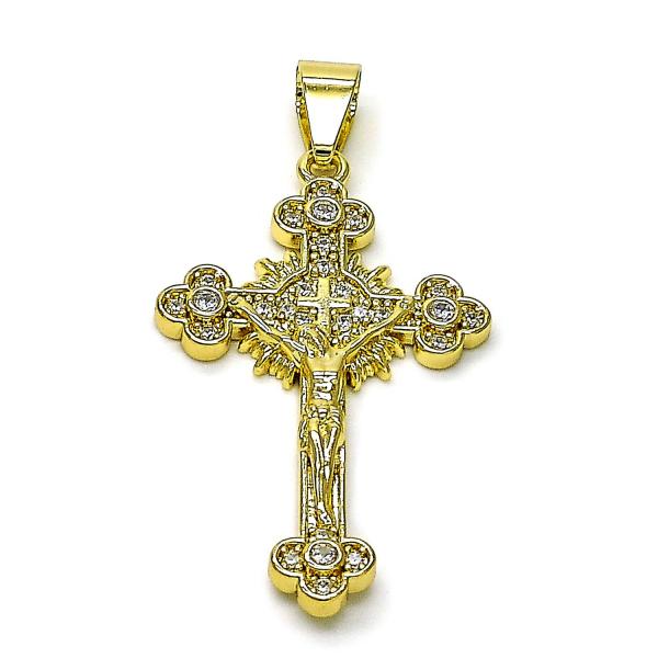 Dije Religioso 05.213.0153 Oro Laminado, Diseño de Cruz, con Zirconia Cubica Blanca, Pulido, Dorado