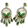 Arete Chandelier 02.436.0004 Oro Laminado, Diseño de Mariposa y Gota, Diseño de Mariposa, con Zirconia Cubica Verde y Blanca, Pulido, Dorado