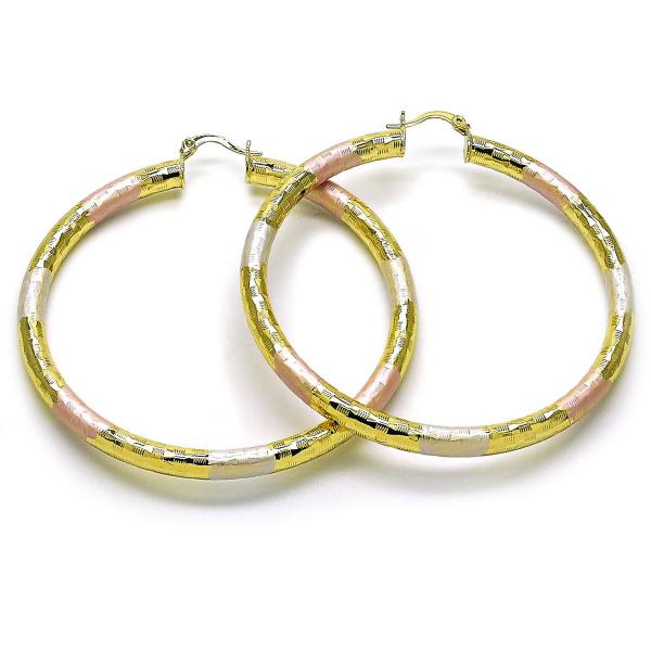 Argolla Extra Grande 02.213.0313.1.70 Oro Laminado, Diseño de Hueco, Diamantado, Tricolor